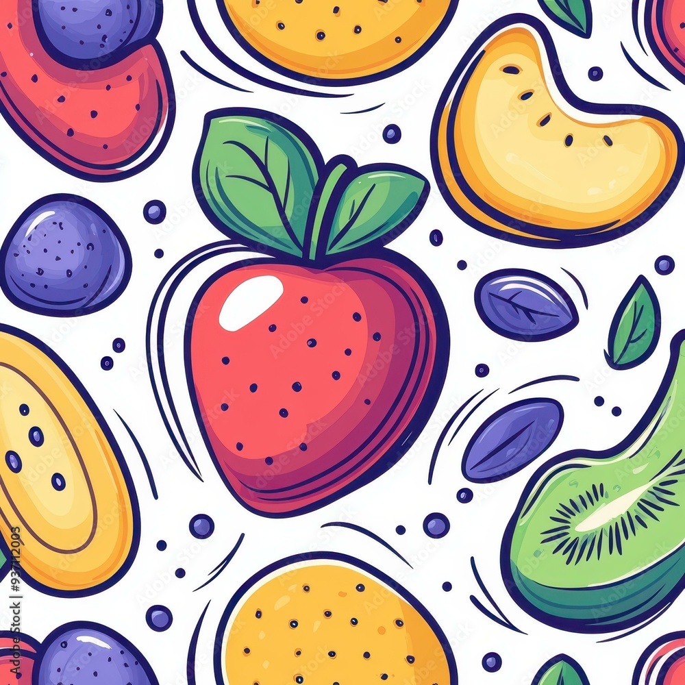 Canvas Prints Discover a vibrant and whimsical design bursting with cheerful, pastel fruits, crafted with elegant lines.