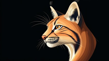 Vibrant flat illustration of an Iberian lynx, showcasing rich textures and colors against a sleek black backdrop.