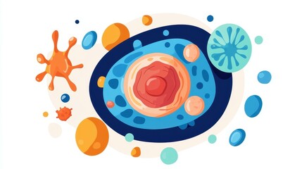 Fototapeta premium Explore the vibrant structures of animal and human cells with a detailed diagram showcasing the endoplasmic reticulum and nucleoplasm.