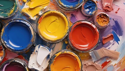  Vibrant palette of colorful paints ready for artistic expression