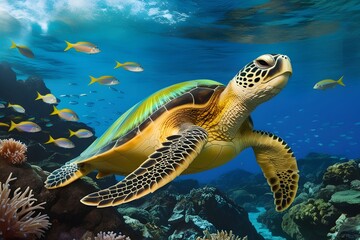 Fototapeta premium A majestic endangered hawallan green sea turtle