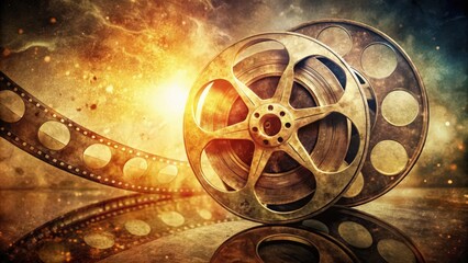 Obraz premium Vintage Film Reels Against a Grungy Background