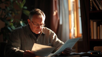 Senior Man Reading Documents