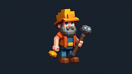 Miner game 3d pixel cartoon