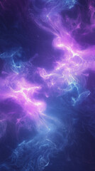 Abstract vibrant purple and blue ethereal clouds swirling in a mysterious cosmic atmosphere. Perfect for background with lots of copy space.