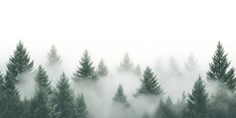 Obraz premium Isolated white background with fog engulfing a spruce forest. Seamless pattern.