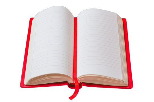 Classic ledger book, open with blank pages, isolated, white background