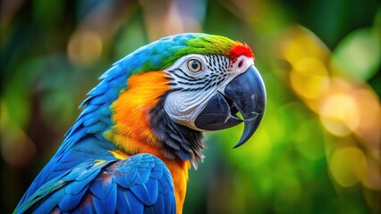 Fototapeta premium Colorful parrot with a blue and yellow beak, parrot, colorful, blue, yellow, beak, vibrant, feathers, tropical, bird, exotic