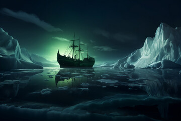 ship in the sea at night