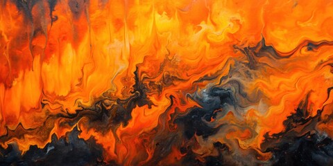 Abstract oil painting with orange and black colors blending together on canvas, abstract, oil painting, canvas, colors