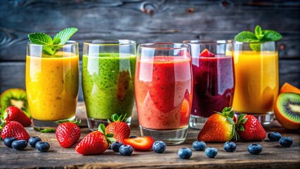 Bright and juicy images of colorful smoothies and fruit cocktails in creative glassware , smoothie, fruit cocktail, vibrant