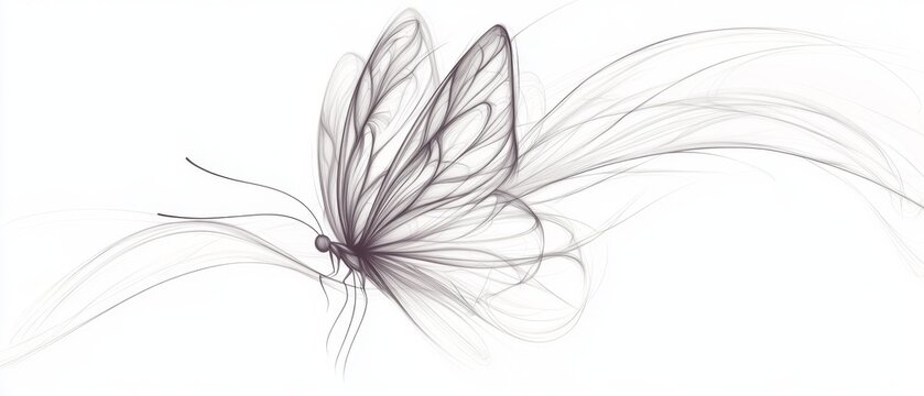 Elegant one-line drawing of a butterfly, with delicate wings and flowing lines that convey lightness and grace