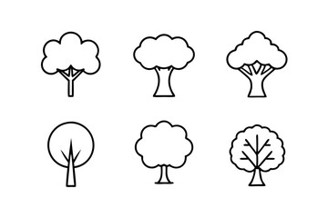 Set of Draw a tree icons silhouette vector line art illustration
