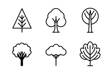 Set of Draw a tree icons silhouette vector line art illustration
