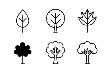 Set of Draw a tree icons silhouette vector line art illustration
