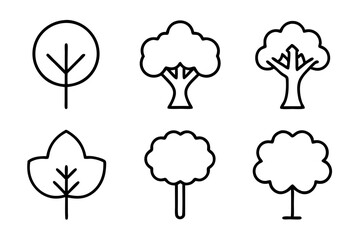 Set of Draw a tree icons silhouette vector line art illustration
