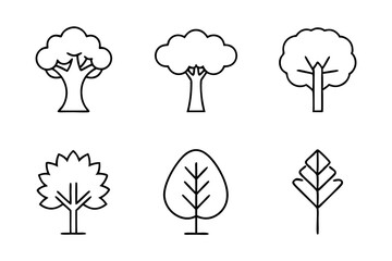 Set of Draw a tree icons silhouette vector line art illustration
