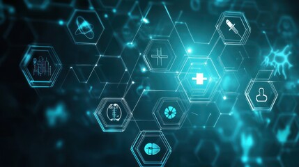 Fototapeta premium Abstract Digital Healthcare Network with Hexagon Icons