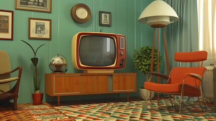 Old fashioned tv with a square non curved screen