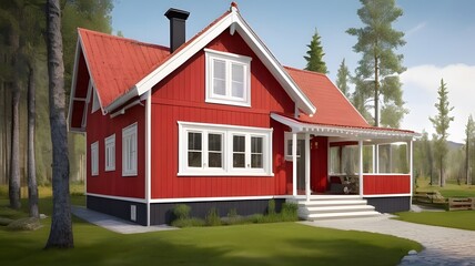 Small cottage hut house exterior design, real estate home exterior front elevation, red wooden house cottage exterior design 