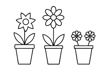 Set of flower in a pot icons silhouette vector line art illustration
