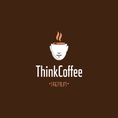 Coffee inspiration logo, coffee thinking logo, coffee cup with human head logo icon