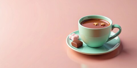 Cute isometric coffee cup in pastel colors with candied chocolate, coffee, hot, pastel, cute, isometric, cup, beverage, drink