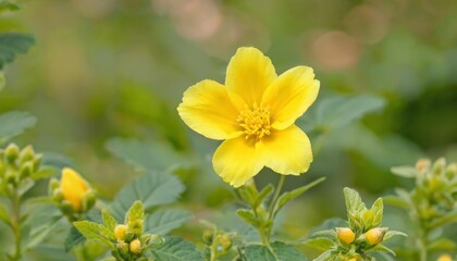 Obraz premium Bright yellow flower blooming in a field of green