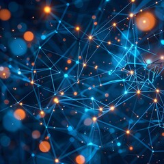 Obraz premium A network of interconnected glowing nodes, symbolizing data communication, digital networking, and the power of connectivity in technology.