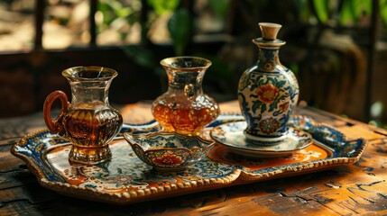 Portuguese Ceramic Tray Serving Traditional Ginja Liquor