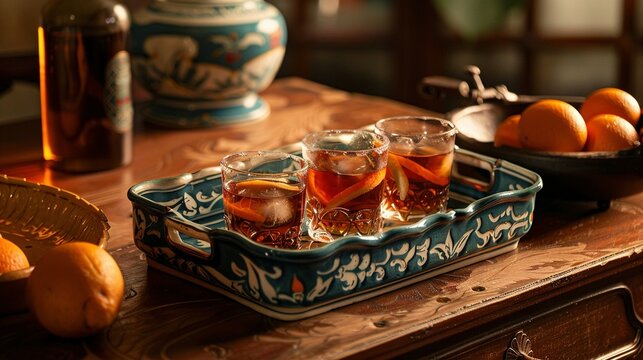 Traditional Portuguese Ceramic Tray Used to Serve Ginja Liquor