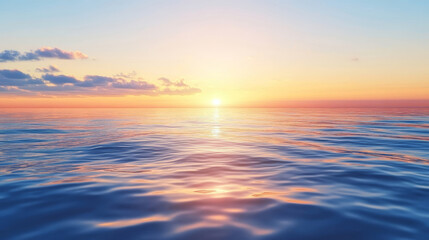 Obraz premium A serene ocean scene at sunset, showcasing vibrant colors reflecting off calm water with soft clouds in the sky.