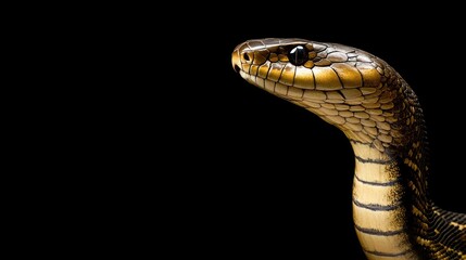 Fototapeta premium King cobra in a striking pose, with space for text.
