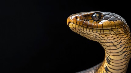 Obraz premium King cobra in a striking pose, with space for text.