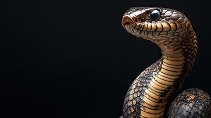 Fototapeta premium King cobra in a striking pose, with space for text.