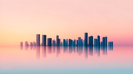 Fototapeta premium Cityscape silhouette, dusk gradient, serene sunset