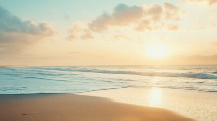Obraz premium Peaceful sunset over a quiet, empty beach, with space for text.