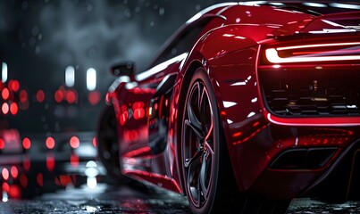 Computer generated image of a sports car, studio setup, on a dark background. 