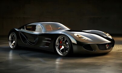 Computer generated image of a sports car, studio setup, on a dark background. 