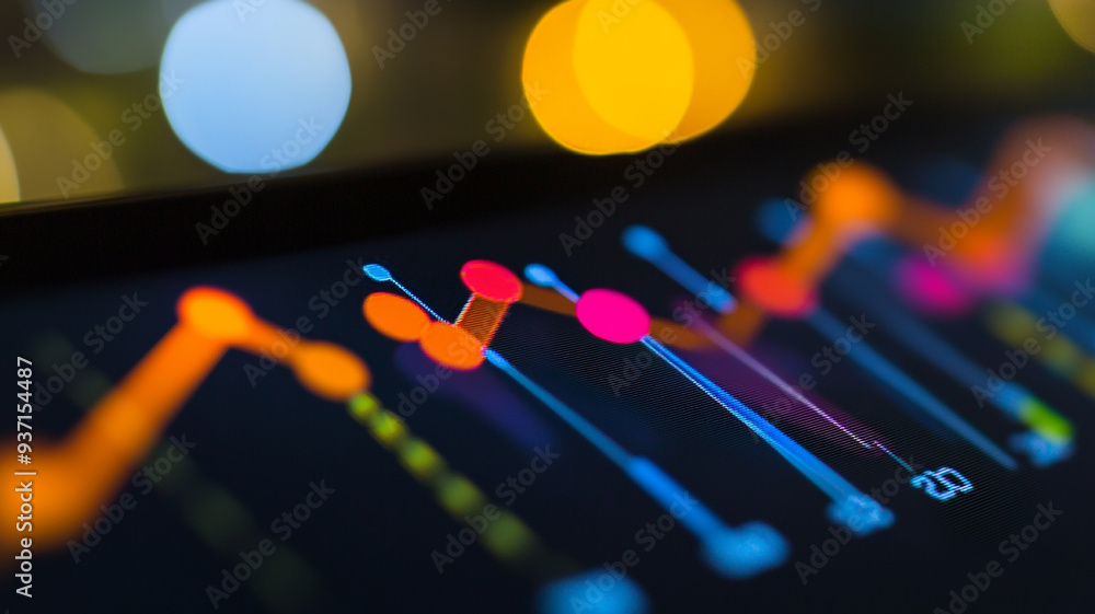 Aufkleber colorful data visualization displays dynamic trends and statistics in a vibrant urban setting at nig