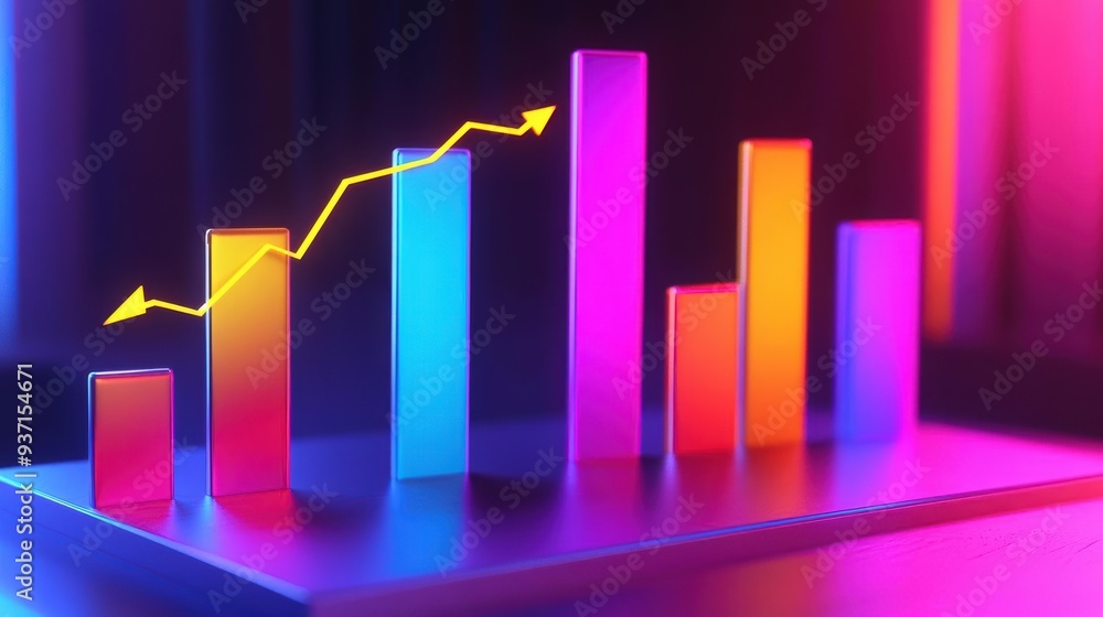Poster vibrant 3d bar charts and arrows representing sales data growth