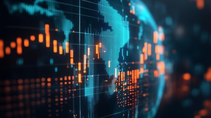 A dynamic financial graph superimposed over a globe, representing the global impact of financial markets.