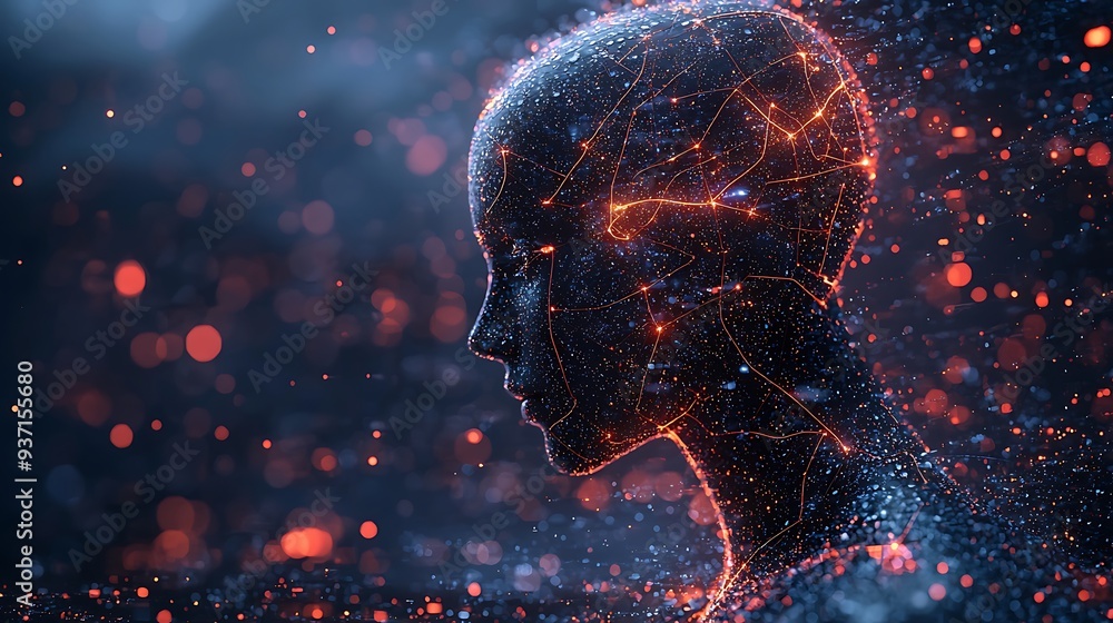 Aufkleber abstract human head with sparkles and bokeh lights, symbolizing the brilliance and complexity of hum
