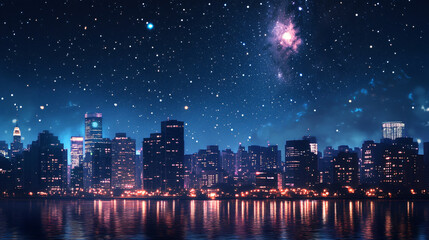 Stunning Night Sky Full of Stars Over a Lit-up City