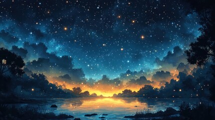 Fototapeta premium Night Sky Over Water