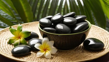  Tranquil setting with decorative stones and a delicate flower