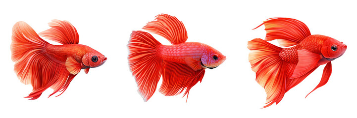 Fototapeta premium A betta fish with flowing fins pet element photorealistic vibrant colors isolated on white and transparent background
