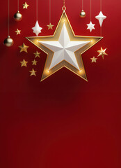 Fototapeta premium A Christmas star on a vertical background, part of a Christmas arrangement, designed as a wallpaper