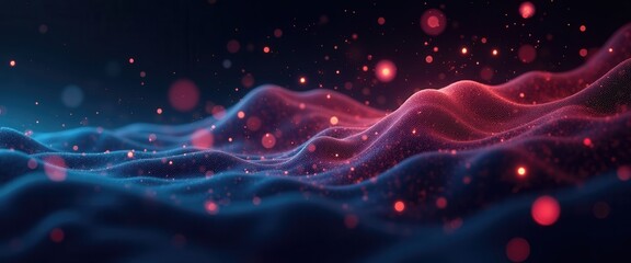 Fototapeta premium Abstract representation of colorful waves with glowing particles, perfect for technology, digital art, and futuristic designs.