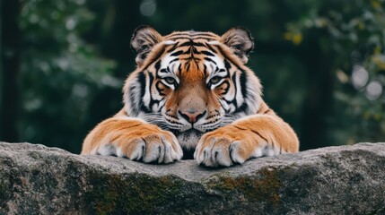 Closeup of a Siberian Tiger s Paws Resting on a Rock